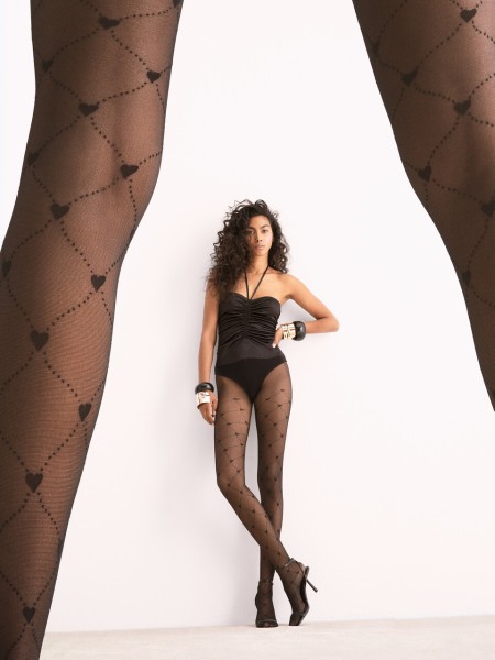 Fiore - 20 denier tights with sophisticated diamond and heart pattern