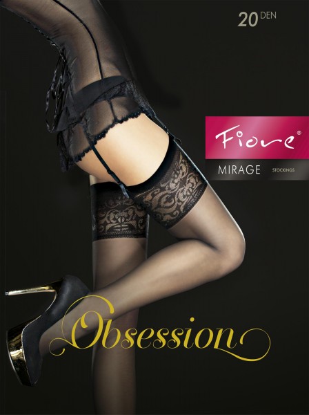 Fiore - Stylish stockings with a close fitting decorative patterned flat top 20 denier