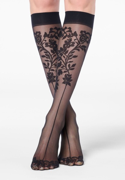 Oroblu - Delicate floral lace pattern knee highs with seam