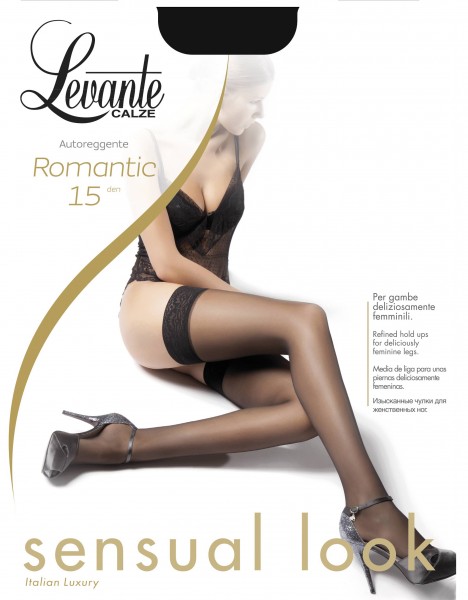 Levante Romantic 15 - Sheer hold ups with beautiful patterned lace top