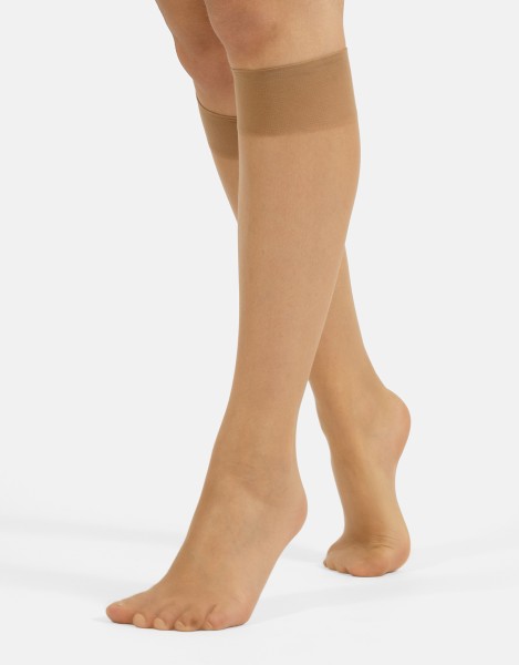 Cette - 2 pairs 8 denier ultra sheer summer knee highs with make up effect and satin finish
