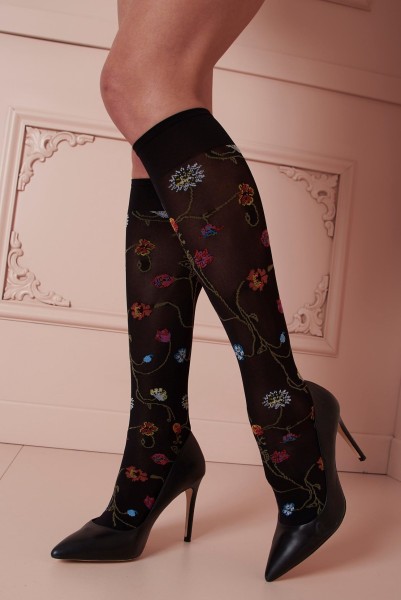 Trasparenze - Opaque knee highs with romantic colorful flower design