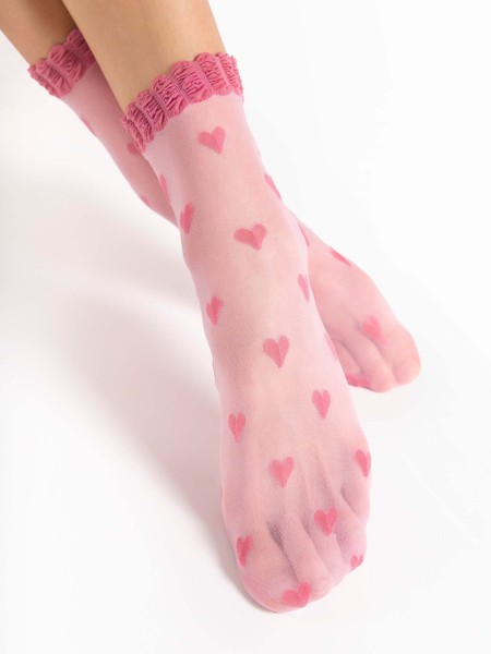 Fiore - 20 denier heart pattern ankle socks with a lovely picot edge