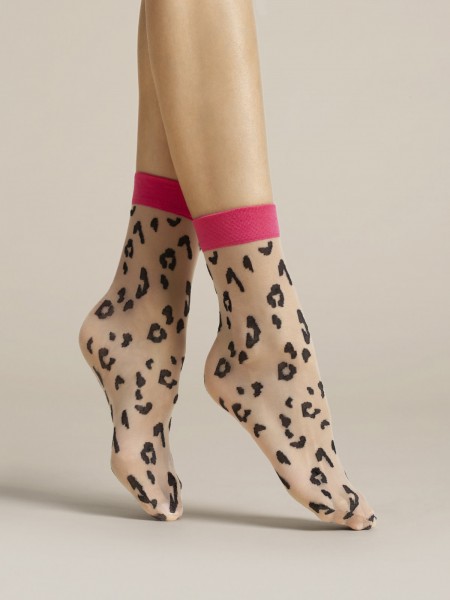 Fiore - 20 denier contrast animal pattern ankle socks