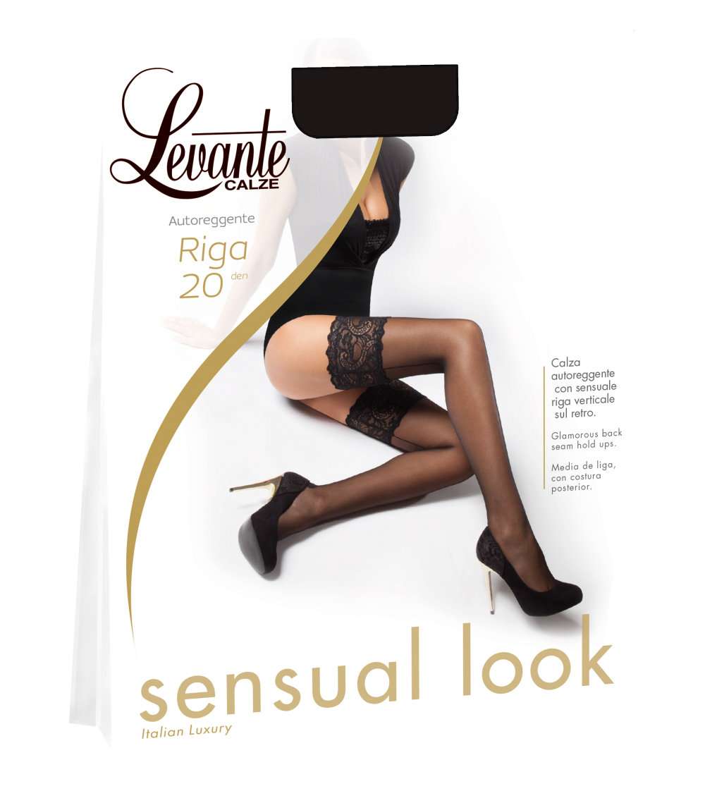 Levante Back seam hold ups with cuban heel and lace top