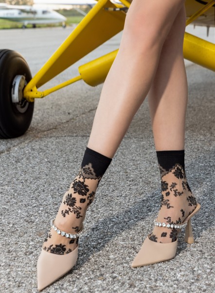 Trasparenze - Sheer floral lace pattern ankle socks with tattoo effect