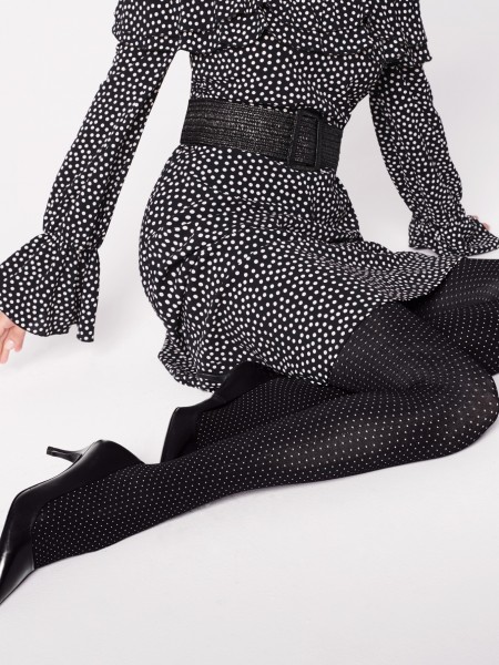 Fiore - Opaque black tights with white microdot pattern