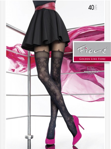Fiore - Stylish mock hold up tights with flower pattern Etel 40 DEN