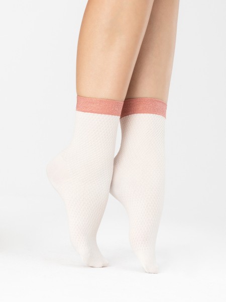 Fiore - 60 denier patterned ankle socks with lurex-effect top in contrast colour
