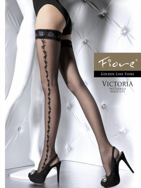 Fiore - Elegant patterned hold ups with decorative lace top Victoria 20 denier