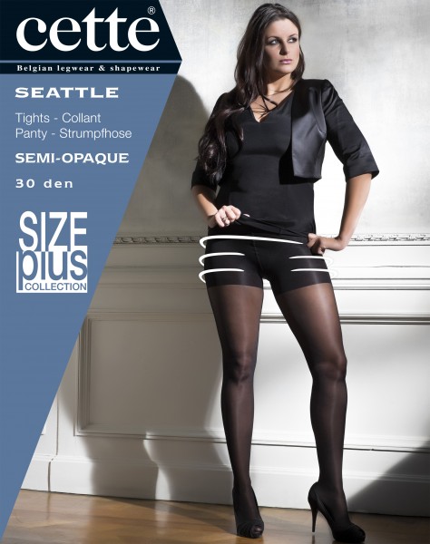 Cette Plus Size Collection 30 denier semi opaque control top tights with satin gloss