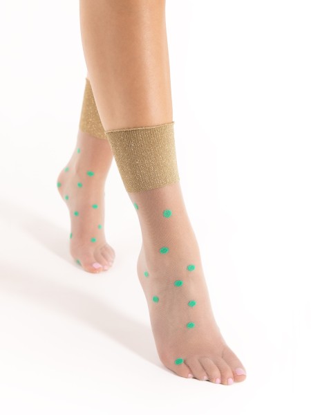 Fiore - Långa, tunna sockor med lurexeffekt och mintgröna prickar
