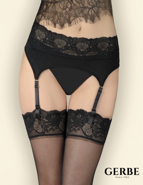 Gerbe - Satiny suspender belt with lace top Foly