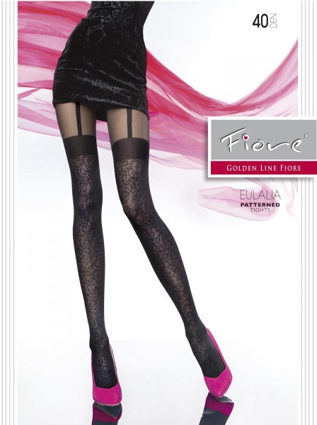 Fiore - Stylish mock suspender tights with floral pattern Eulalia 40 DEN