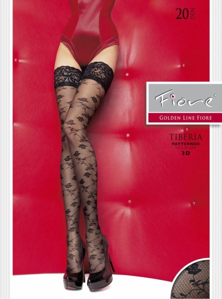 Fiore - Beautiful flower pattern hold ups with elegant lace top Tiberia 20 denier