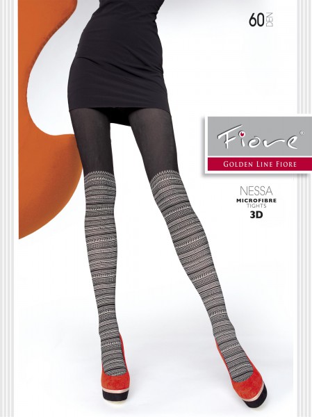 Fiore - Opaque mock over the knee tights with winter pattern Nessa, 60 denier