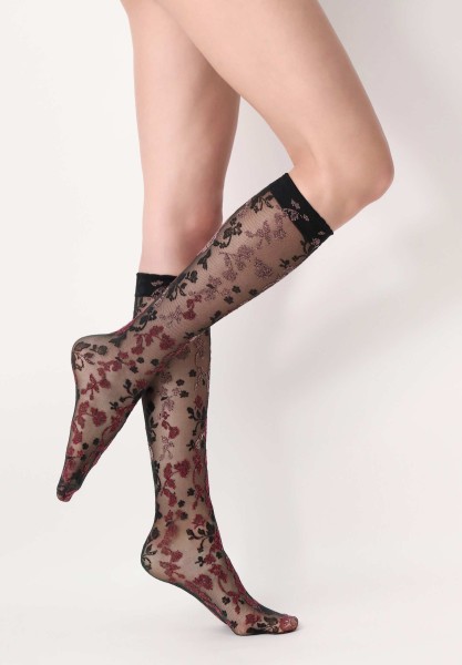 Oroblu - Mi-bas délicats effet tulle avec motif rose bicolore
