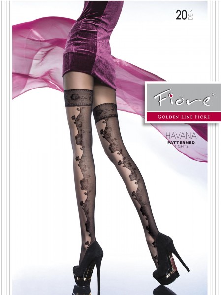 Fiore - Sensuous mock hold up tights with flower pattern Havana 20 DEN